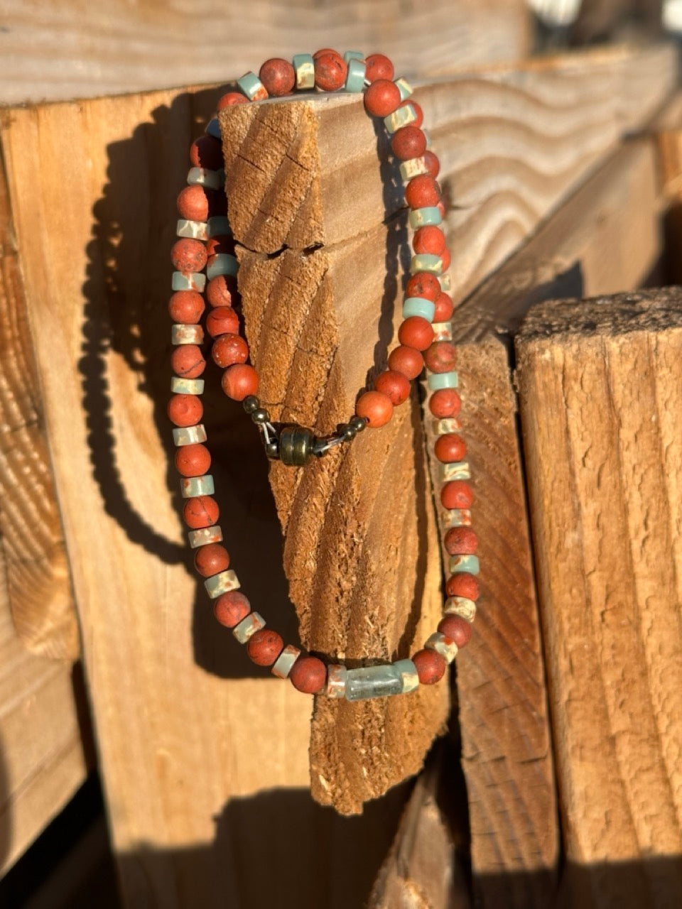Child of Mars Necklace & Bracelet Set – Red Jasper, Aquamarine, Serpentine – Empowerment, Courage, and Grounding Jewelry