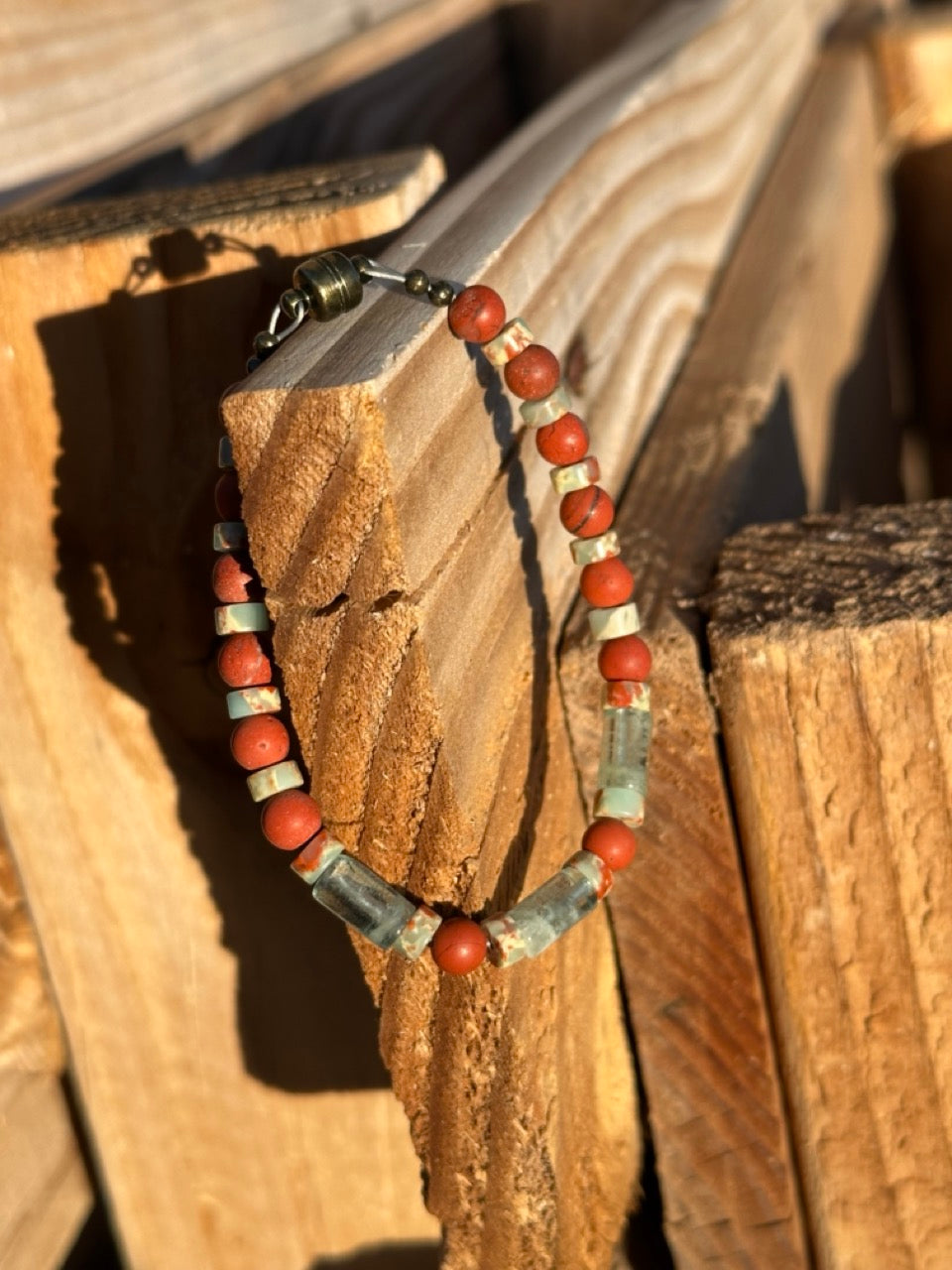 Child of Mars Necklace & Bracelet Set – Red Jasper, Aquamarine, Serpentine – Empowerment, Courage, and Grounding Jewelry