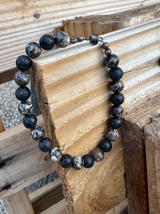 Kualana Lōkahi Bracelet – Lava Rock & Turritella Agate – Resilience, Strength, and Transformation Jewelry